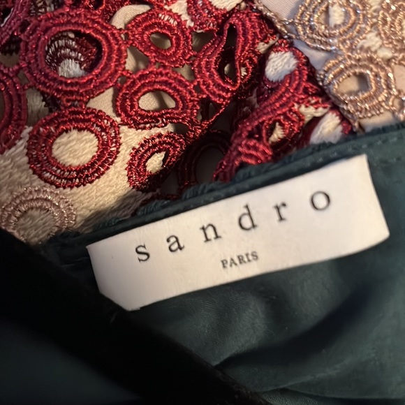 Sandro V-neck Geometric-lace Mini Dress In Green - Picture 7 of 7